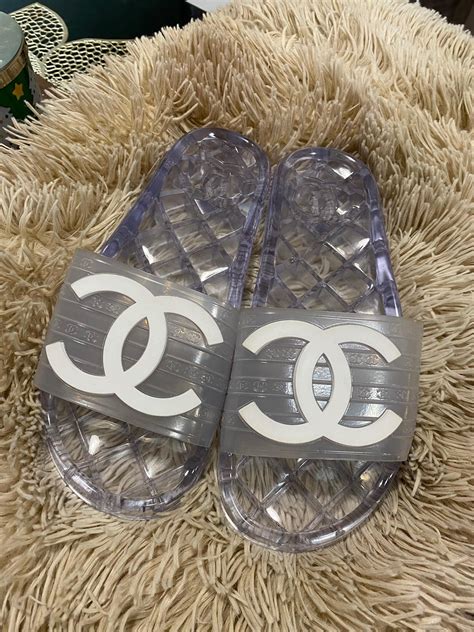 chanel clear pool slides|chanel female slides.